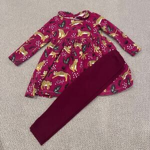 Winter Water Factory Girl's Cheetah Long Sleeve Dress and Maroon Leggings 3T